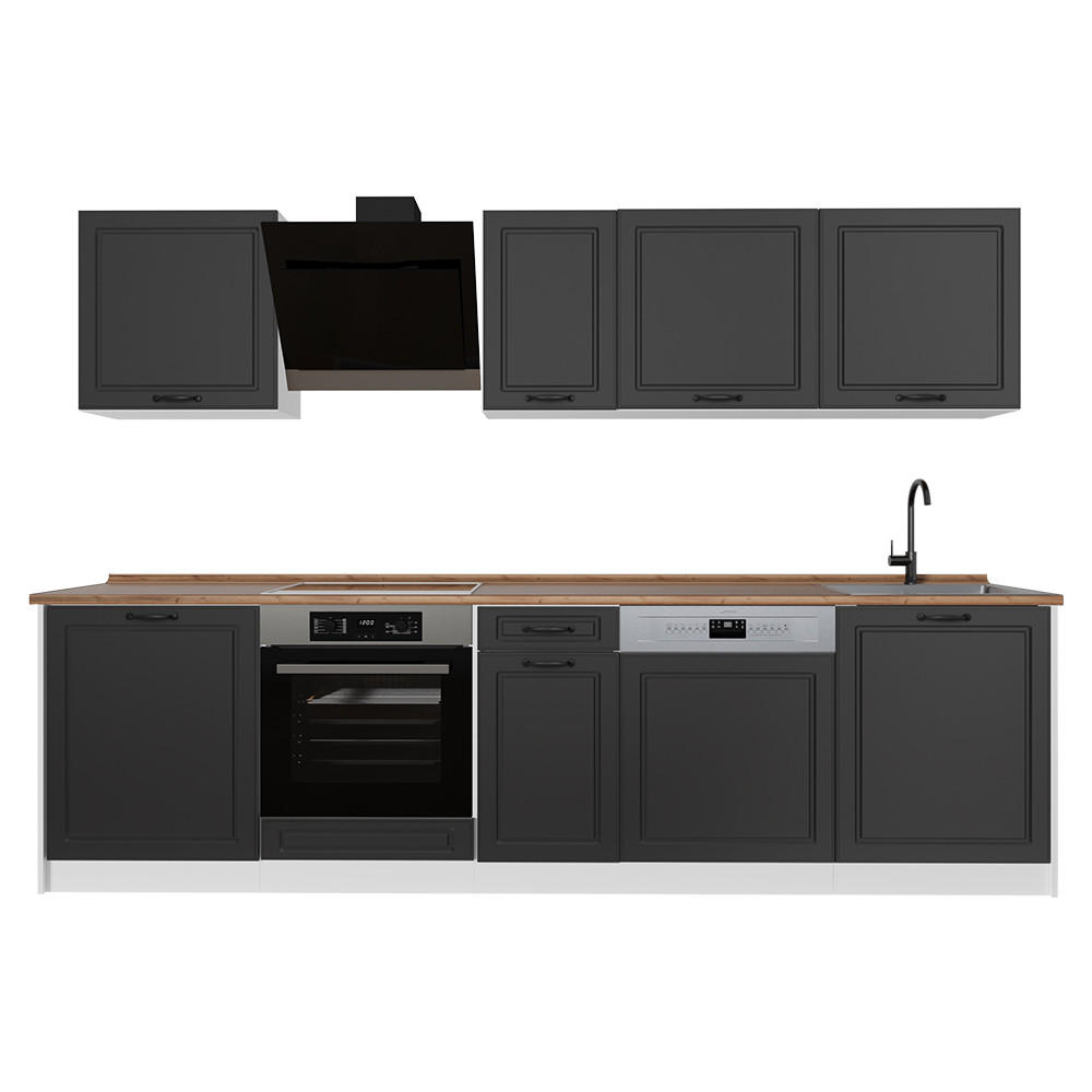 KUCHYNKA R-Line, Antracitový vidiecky dom/biely, 280 cm Goldkraft tammi työtaso - biela/antracitová, kompozitné drevo (280/206.8/60cm) - Vicco