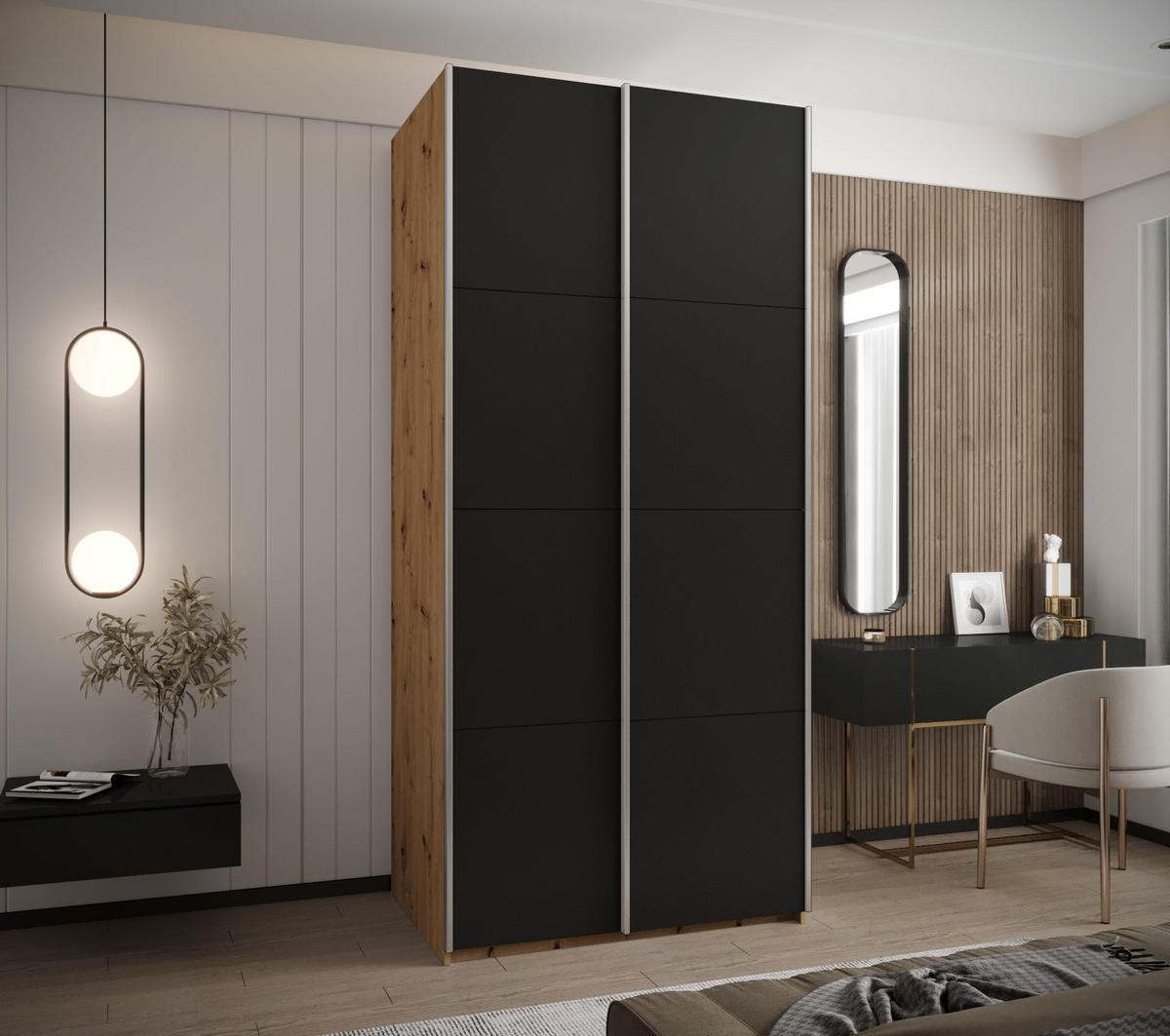 SCHWEBETÜRENSCHRANK 245,5/100/64 2-türig - Silberfarben/Schwarz, Holz/Metall (100/245/64cm) - Abiks Möbel