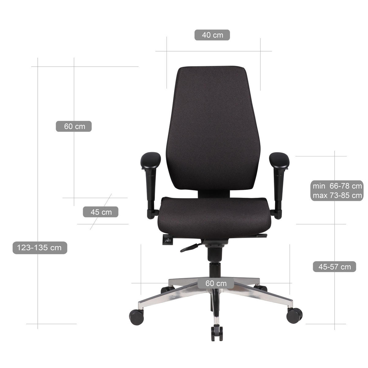 BÜROSTUHL Schwarz Stoff drehbar mit Synchronmechanik und Armlehnen bis 120 kg DARIUS - Silberfarben/Schwarz, Textil/Metall (70/135/63cm) - KADIMA DESIGN