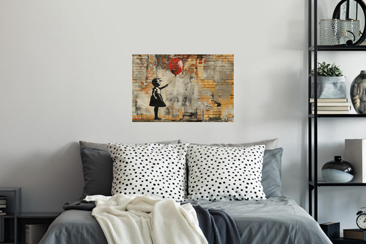 WANDTATTOO Graffiti - Banksy - Mädchen - Straßenkunst 60x40 cm - Sandfarben, Kunststoff (60/40/0.1cm) - MuchoWow