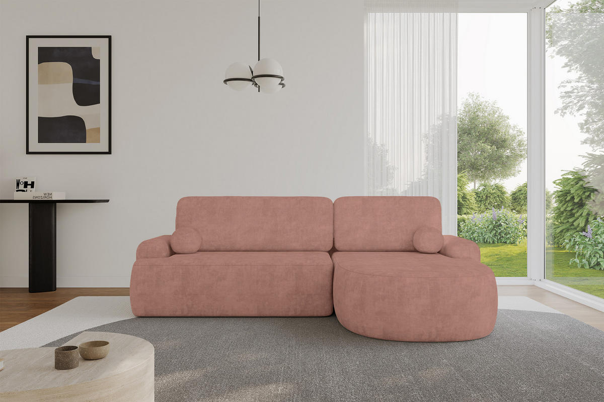 ECKSOFA mit Schlaffunktion und Bettkasten LIRA-L - 264x172x89 Apricot - Orange, Holzwerkstoff/Textil (172/264cm) - ALTDECOR