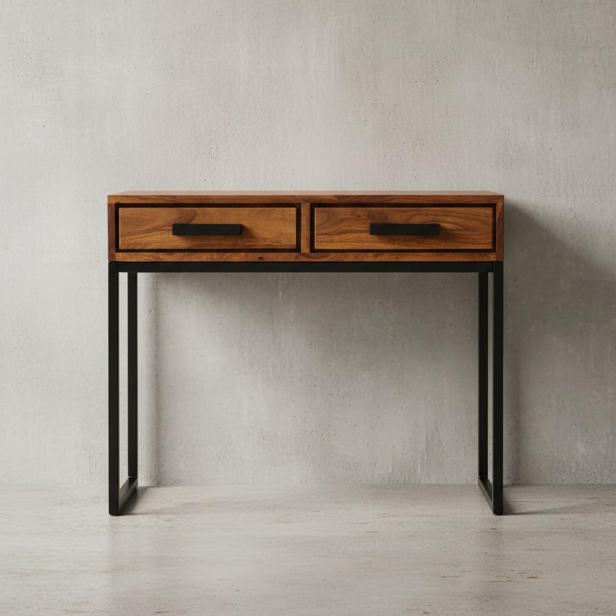 KONSOLENTISCH – Massivholz/Metall, schwarz, mit Schubladen, Industrial-Stil - Schwarz/Braun, Holz/Metall (36/90/77cm) - KADIMA DESIGN