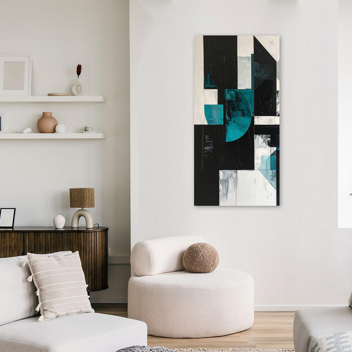 LEINWANDBILD 3D und geometrisch 50x100cm - Türkis, Textil (50/100cm) - Feeby