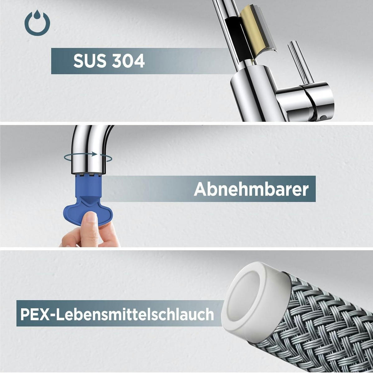 KÜCHENARMATUR L-Form 360° drehbar polierter Chrom - Silberfarben, Metall (18/23/22cm)