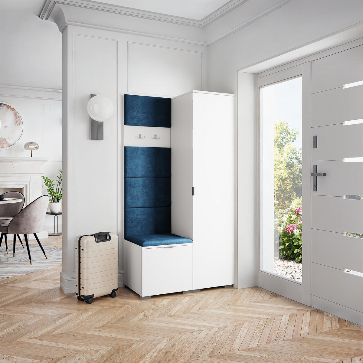 GARDEROBENSCHRANK LORI 95/181/51 cm Modern Garderobe-Set Weiß - Blau/Weiß, Holzwerkstoff (95/181/51cm) - MASSENO