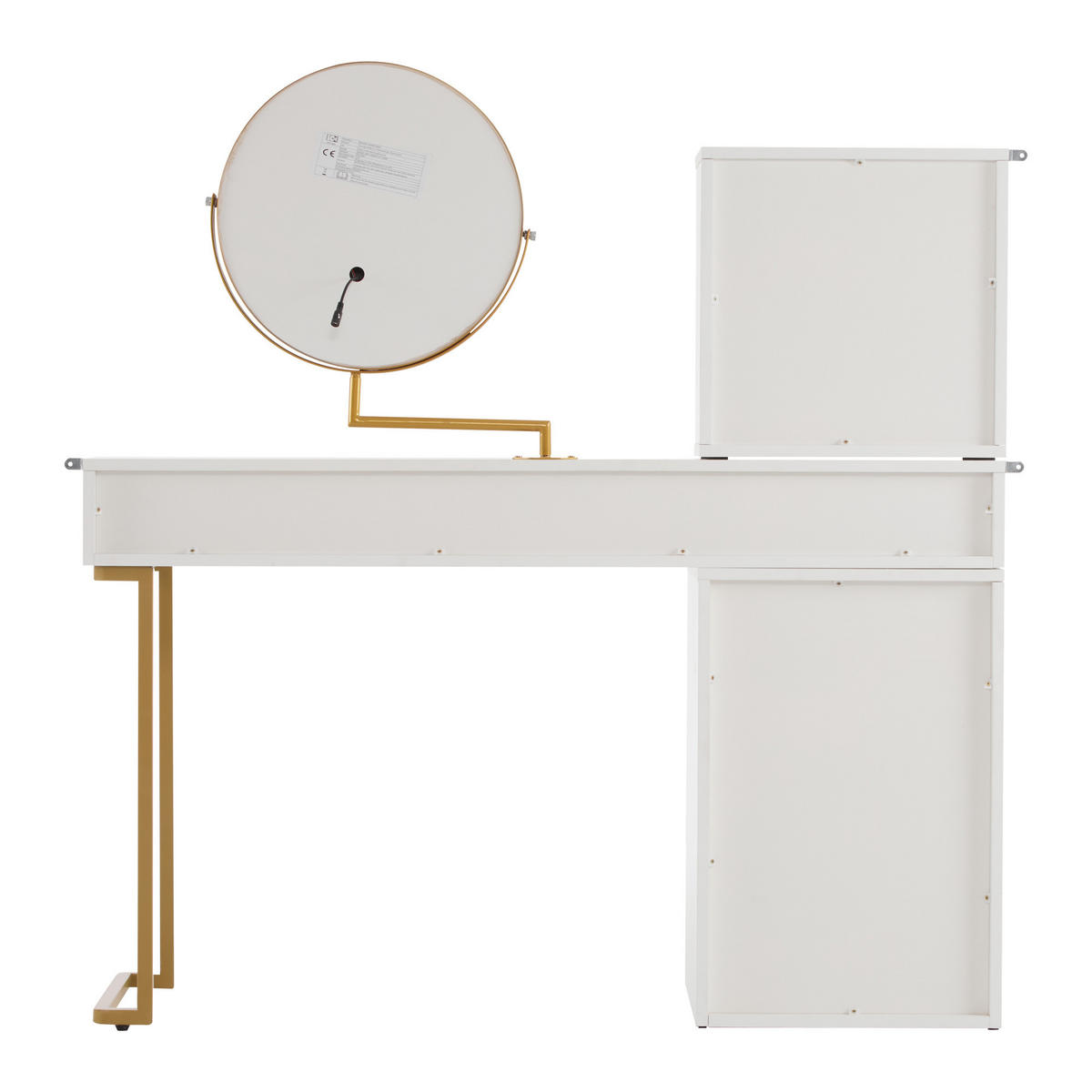 SCHMINKTISCH 120/45/115 cm weiß/gold aus Glas-Holzwerkstoff mit LED - Weiß, Holzwerkstoff (45/115/120cm) - OKWISH