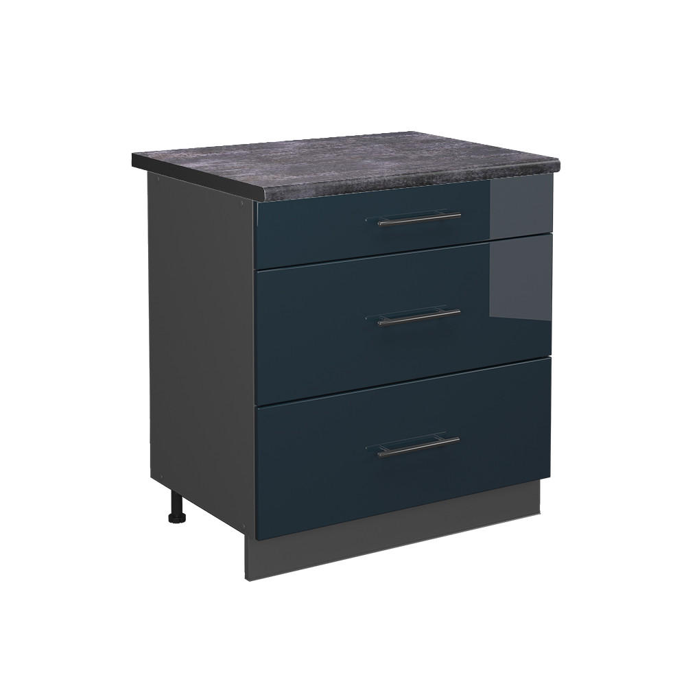KÜCHENUNTERSCHRANK Fame-Line Dunkelblau Hochglanz 80 cm AP Anthrazit - Anthrazit/Dunkelblau, Holzwerkstoff (80/82/60cm) - Vicco