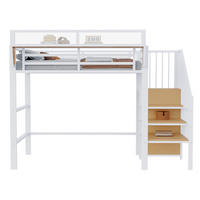 HOCHBETT aus Metall und MDF 90x200 cm Weiß mit Sicherheitsleiter und verstellbarem Ablagefach - Weiß, Metall (90/200cm) - IVMEU