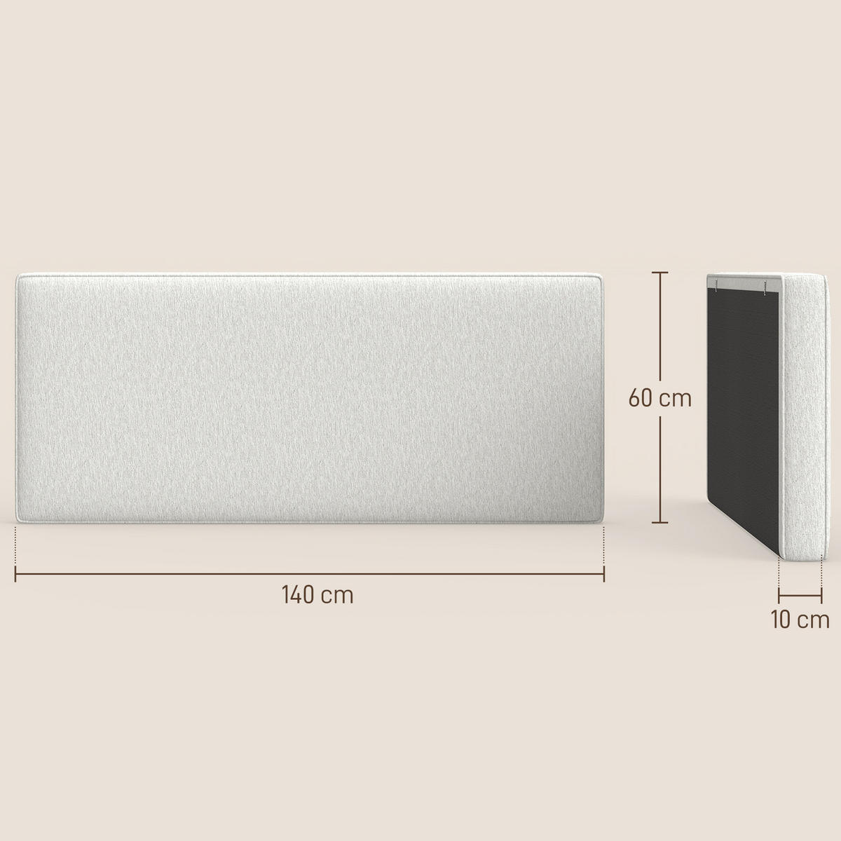 KOPFTEIL DE-18529 wandmontiert mit Leinenbezug Creme - Beige, Textil (10/60/140cm) - ComfortXL