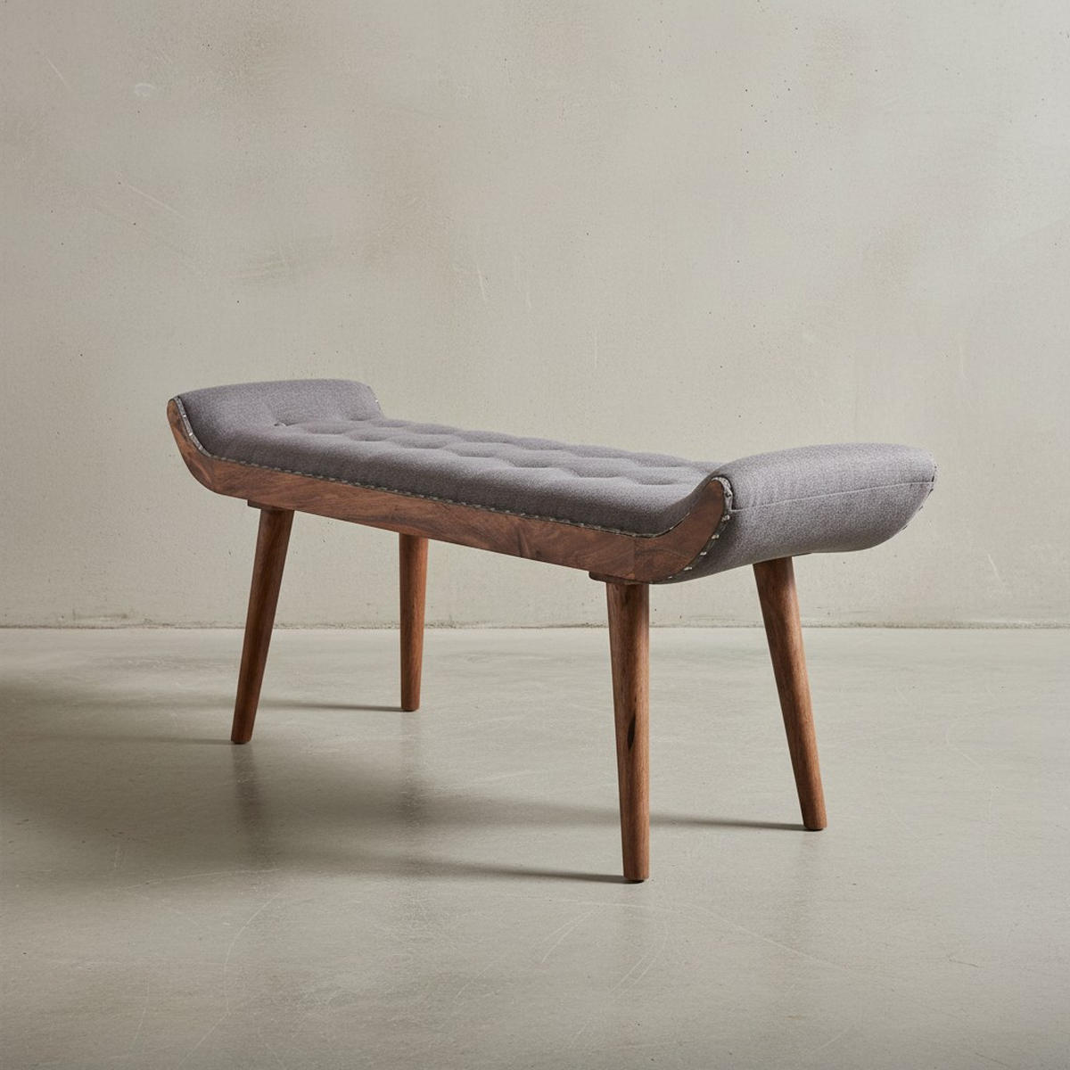 SITZBANK Massivholz Chesterfield Muster, Grau 125x38x50 cm - Braun/Grau, Mangoholz/Textil (125/50/38cm) - KADIMA DESIGN