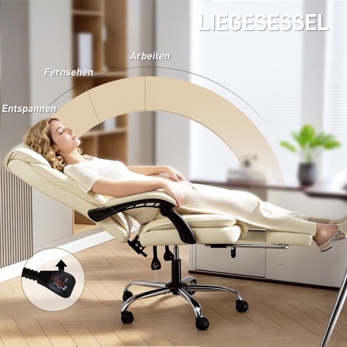 BÜROSTUHL Ergonomischer Schreibtischstuhl mit Verstellbar Rückenlehne Beige - Beige/Silberfarben, Kunststoff/Textil (66/121/72cm) - HOMCOM