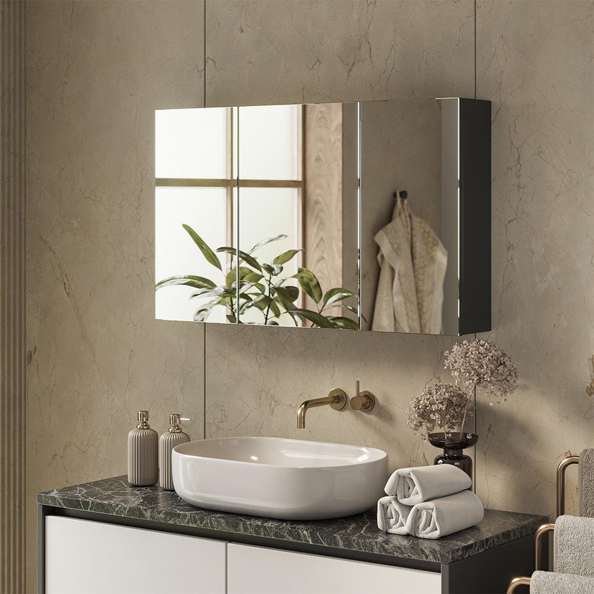 KOPALNIŠKA OMARICA Z OGLEDALOM Lavia, Antracit, 100 x 60.2 cm - antracit, leseni material (100/170/17cm) - Vicco