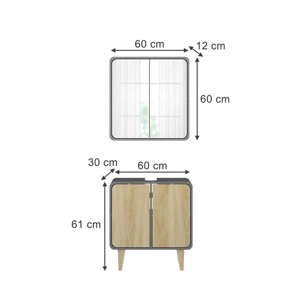 KOUPELNOVÝ NÁBYTEK Arla Antracit/dub - antracitová/barva dubu, kompozitní dřevo (60/61/30cm) - Vicco