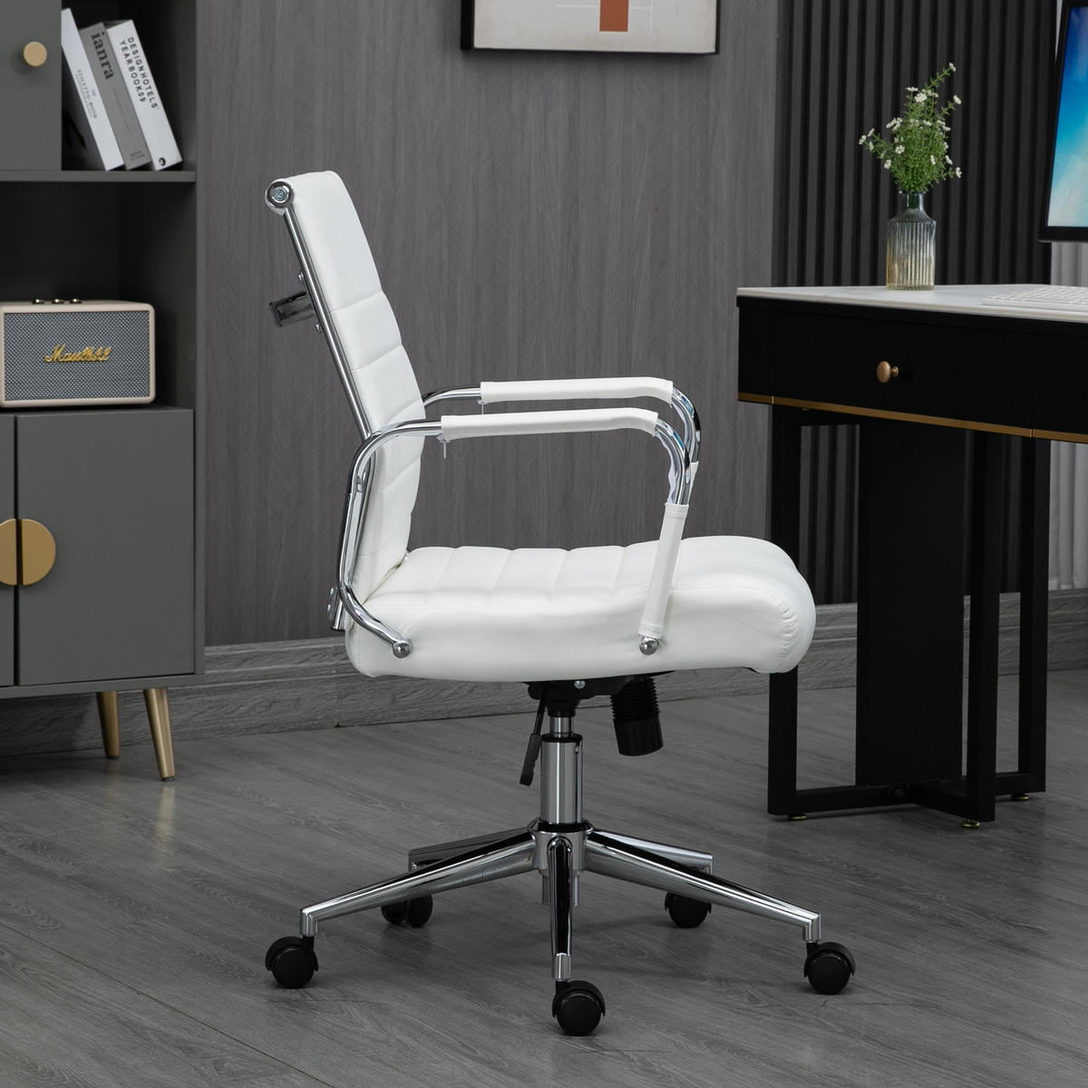 SCHREIBTISCHSTUHL OFFICE COMFORT LB Kunstleder Weiß - Silberfarben/Weiß, Textil/Metall (56/103/64cm) - SVITA