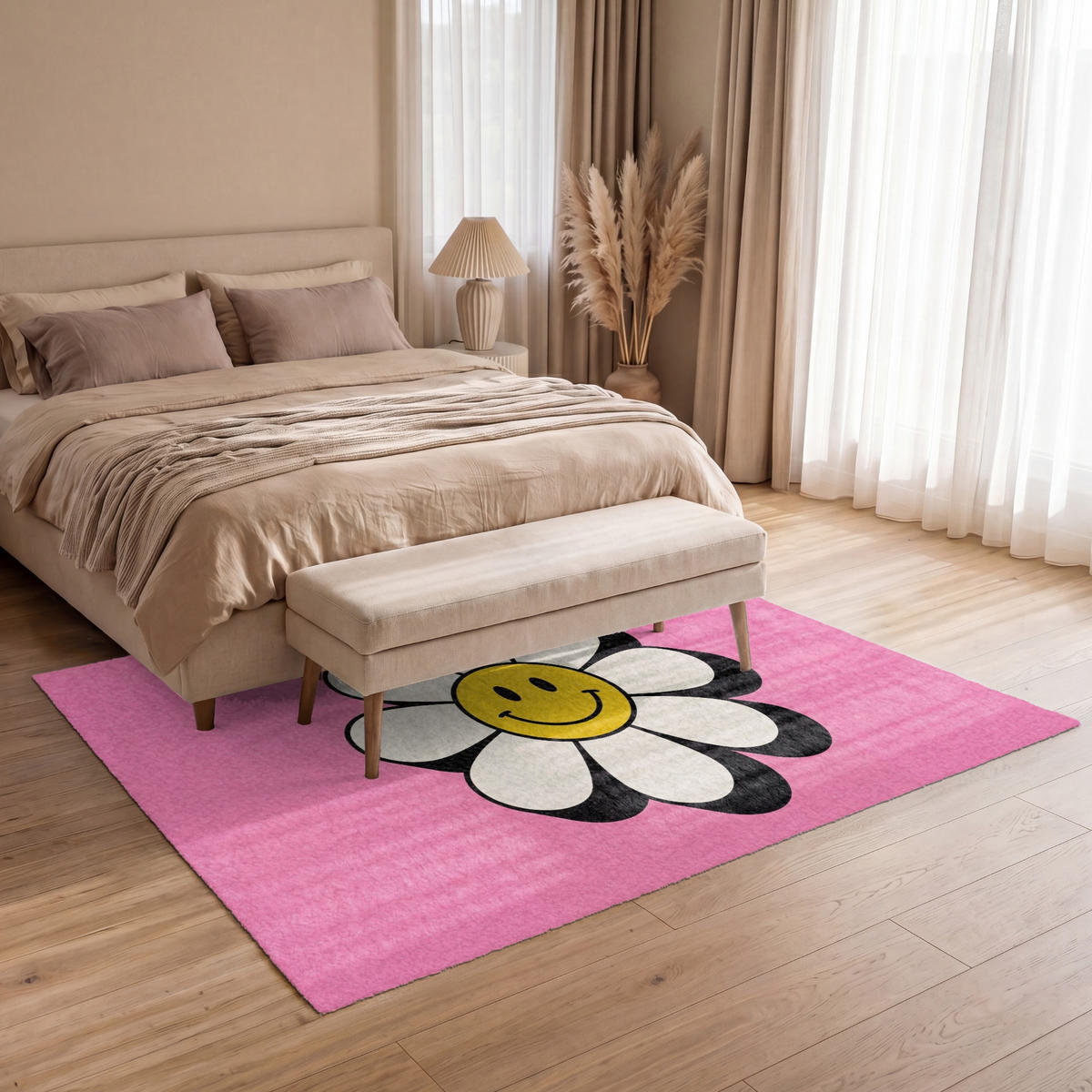 TEPPICH - Smiley - Blume - Rosa - 200x140 cm - Pink, Kunststoff/Textil (200/0.4cm) - OnlyWow