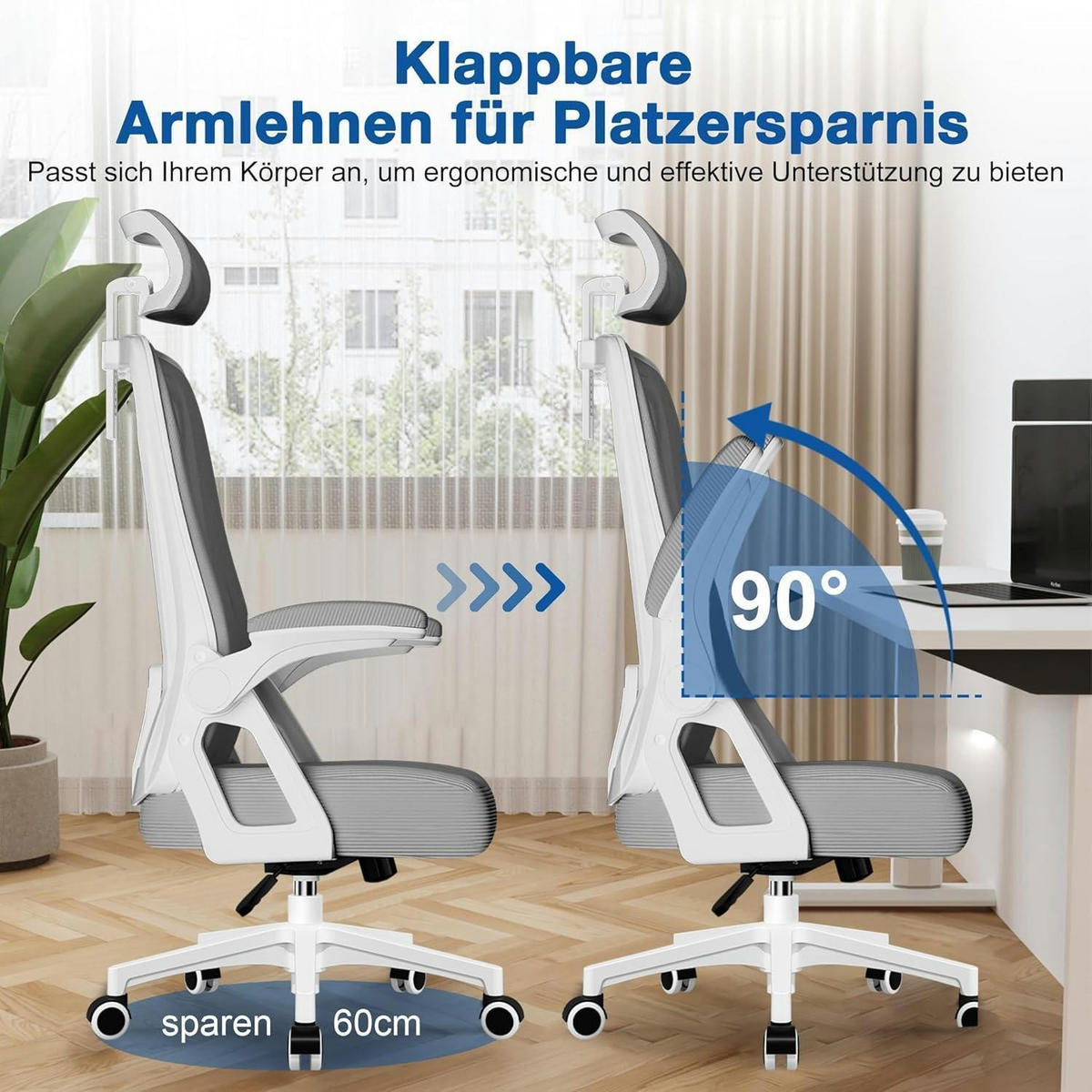 BÜROSTUHL Ergonomisch mit Kopfstütze und Lendenwirbelstütze Grau - Grau, Textil (60/128/60cm)