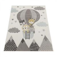 KINDERTEPPICH Ballon mit Tieren Kinderzimmer schmutzabweisend Creme Rechteckig 140x200 - Creme, Textil (140/200cm) - KADIMA DESIGN