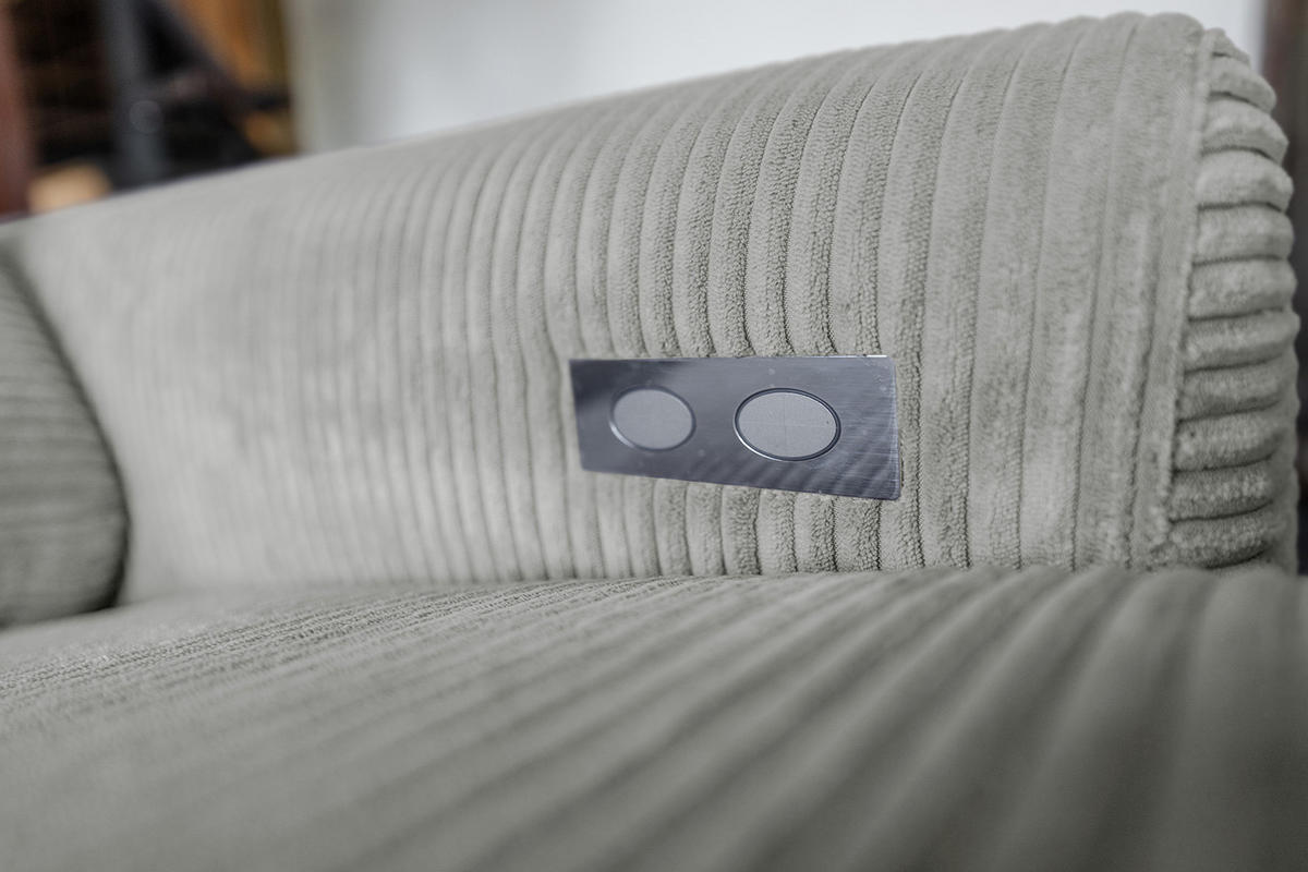 ECKSOFA LAISKA Hellgrau Cord Relaxfunktion - Hellgrau/Schwarz, Textil/Metall (282/177cm) - KAWOLA