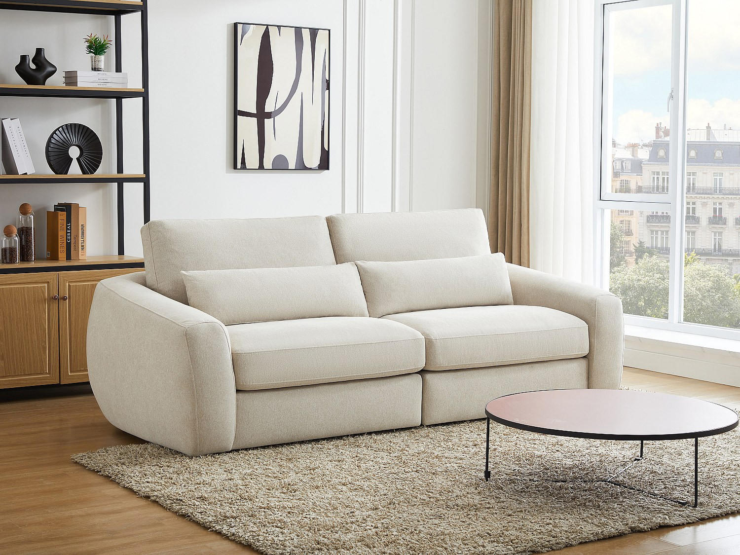 Thumbnail - Vente-Unique Sofa, Beige, Textil, Uni, 3-Sitzer, 233x91x110 cm, Wohnzimmer, Sofas & Couches, Sofas, 3-Sitzer Sofas