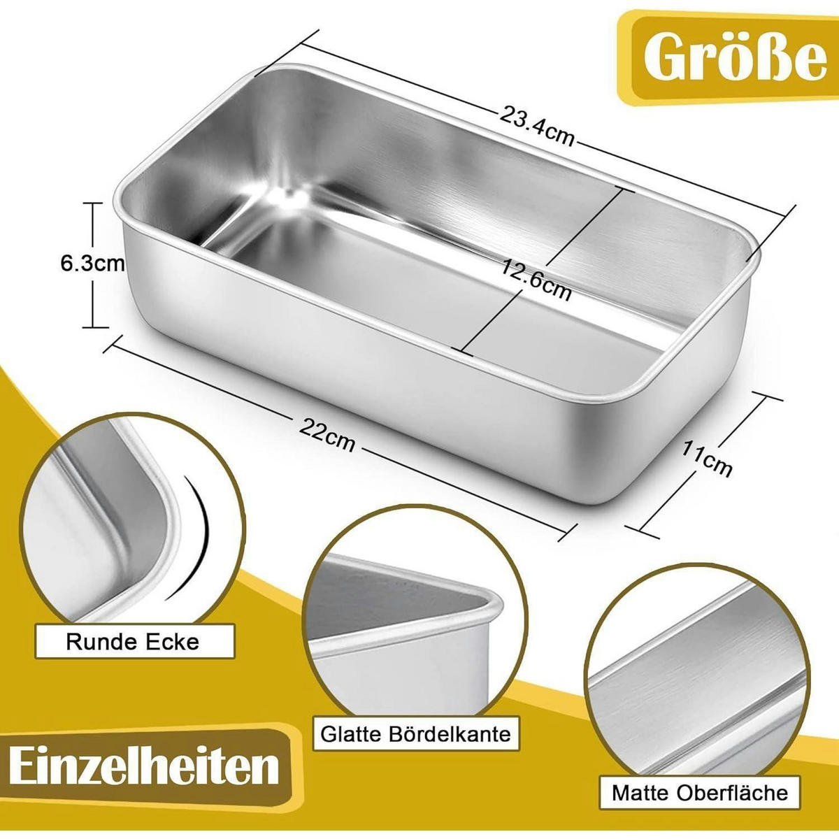 BROTBACKFORM 2er Set Edelstahl 23.6 x 12.7 x 6.3 cm - Silberfarben, Metall (12.7/6.2/23.4cm)
