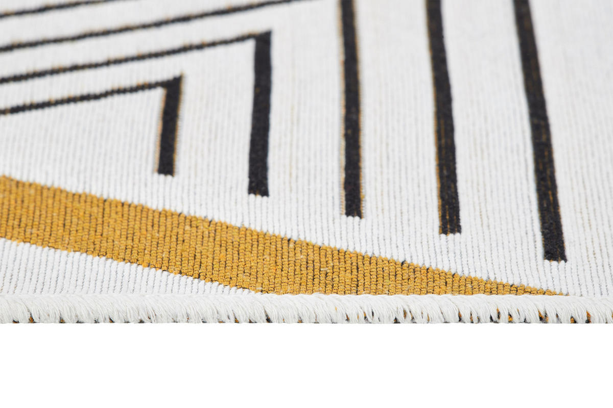 TEPPICH AZTECA Grau Dunkelblau Gelb 80/200 cm - Gelb/Dunkelblau, Naturmaterialien (80/200cm) - Tapiso