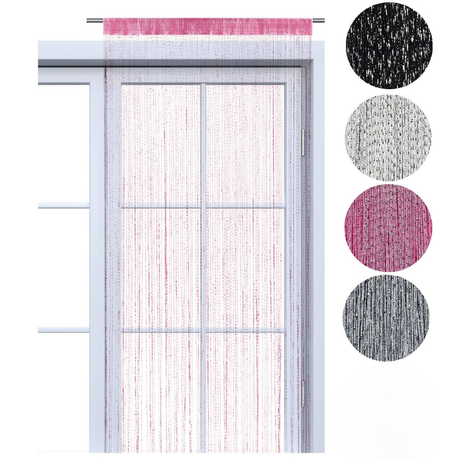FADENVORHANG Lurex pink/silber 245/90 cm Glitzer-Effekt Stangendurchzug kürzbar - Pink, Textil (90/245/1cm) - wometo