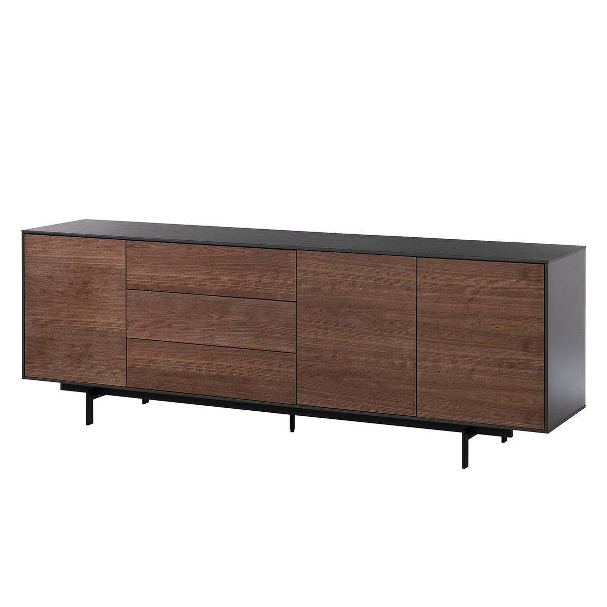 FURNIERTES SIDEBOARD - Dunkelgrau/Walnussfarben, Holzwerkstoff/Metall (208/72/45cm) - home24