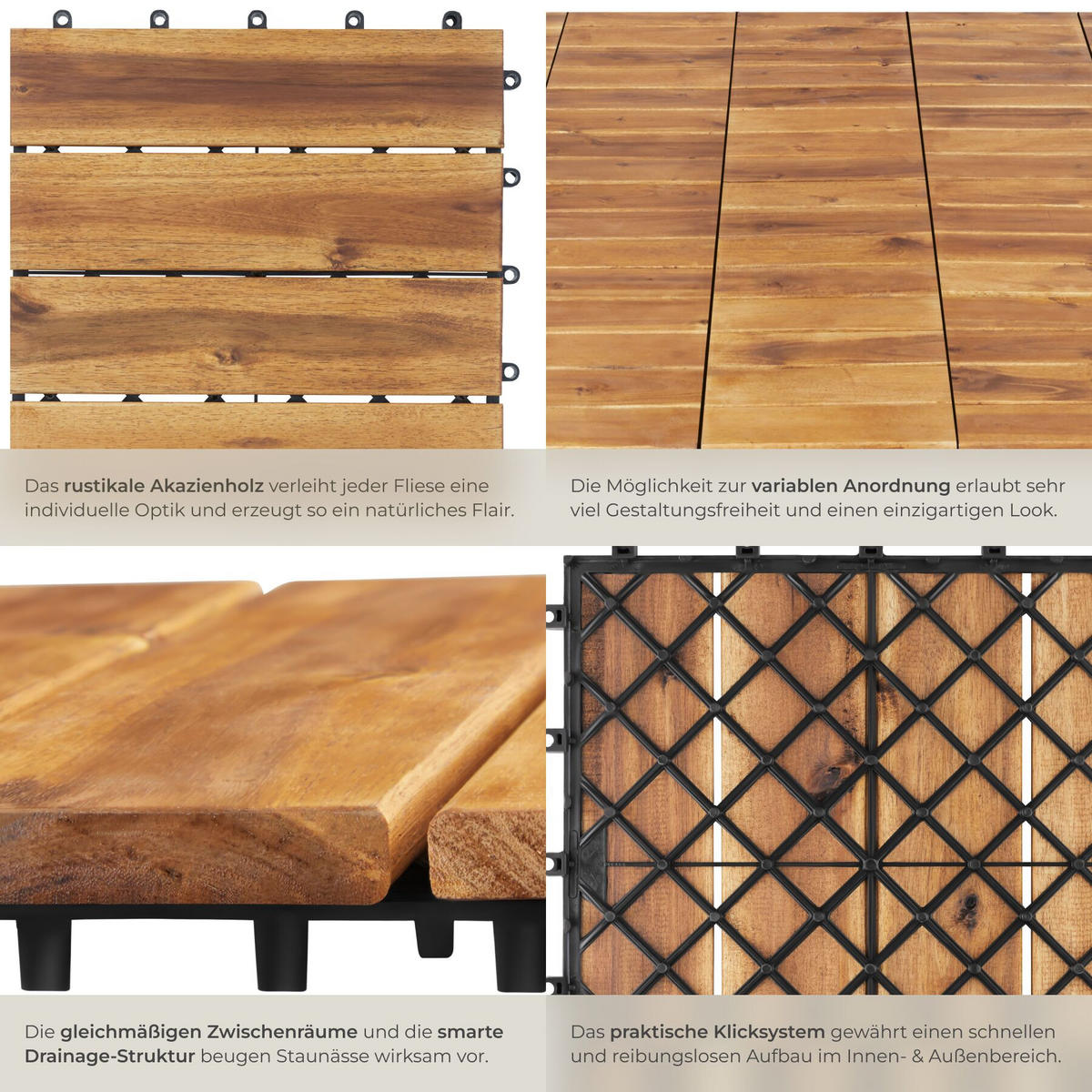 TERRASSENFLIESEN Tabula, 20er Set, 31 x 31 x 2,2 cm, braun - Braun, Holz (31/31/2.2cm) - tectake