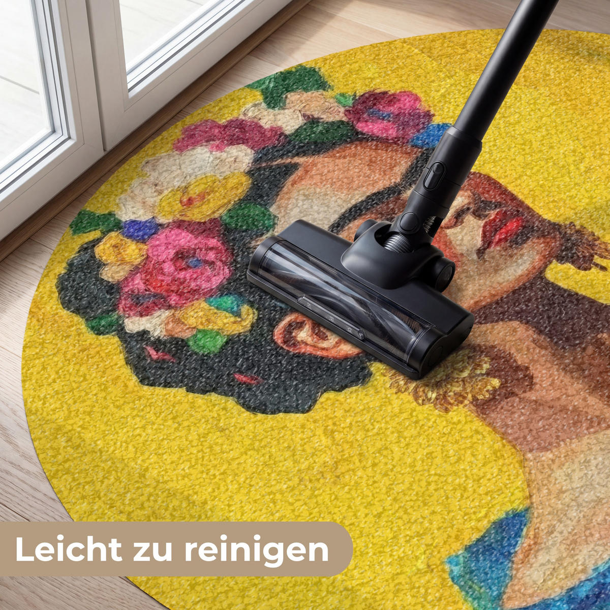 FUSSMATTE Frida Kahlo - Frau - Gelb - Blau - Blumen Schmutzfangmatte 120x120 cm - Gelb, Kunststoff (120/120cm) - MuchoWow