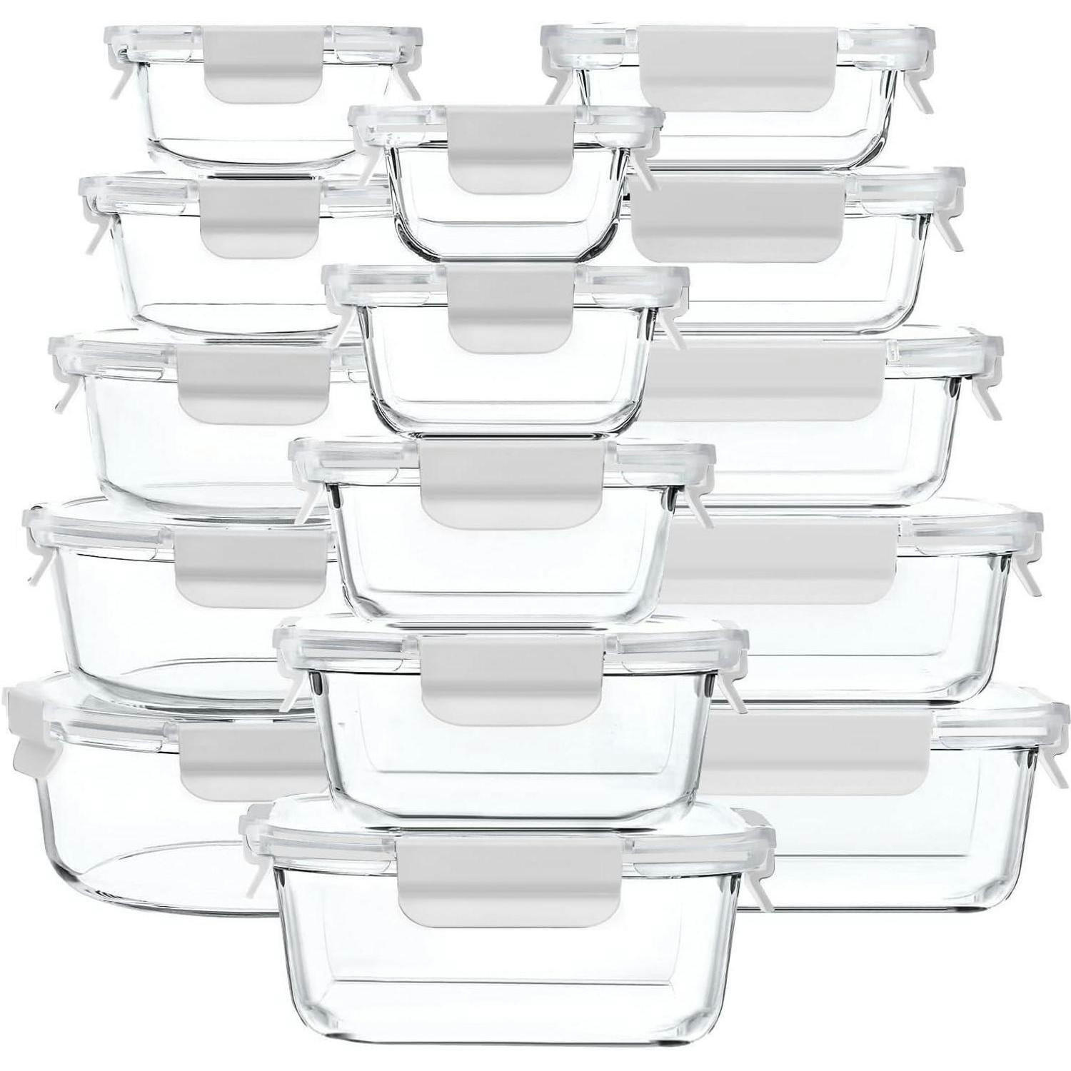 VORRATSDOSEN-SET Glas 15-teilig auslaufsicher mikrowellengeeignet Weiß - Weiß, Glas (15.4/7/20.7cm)