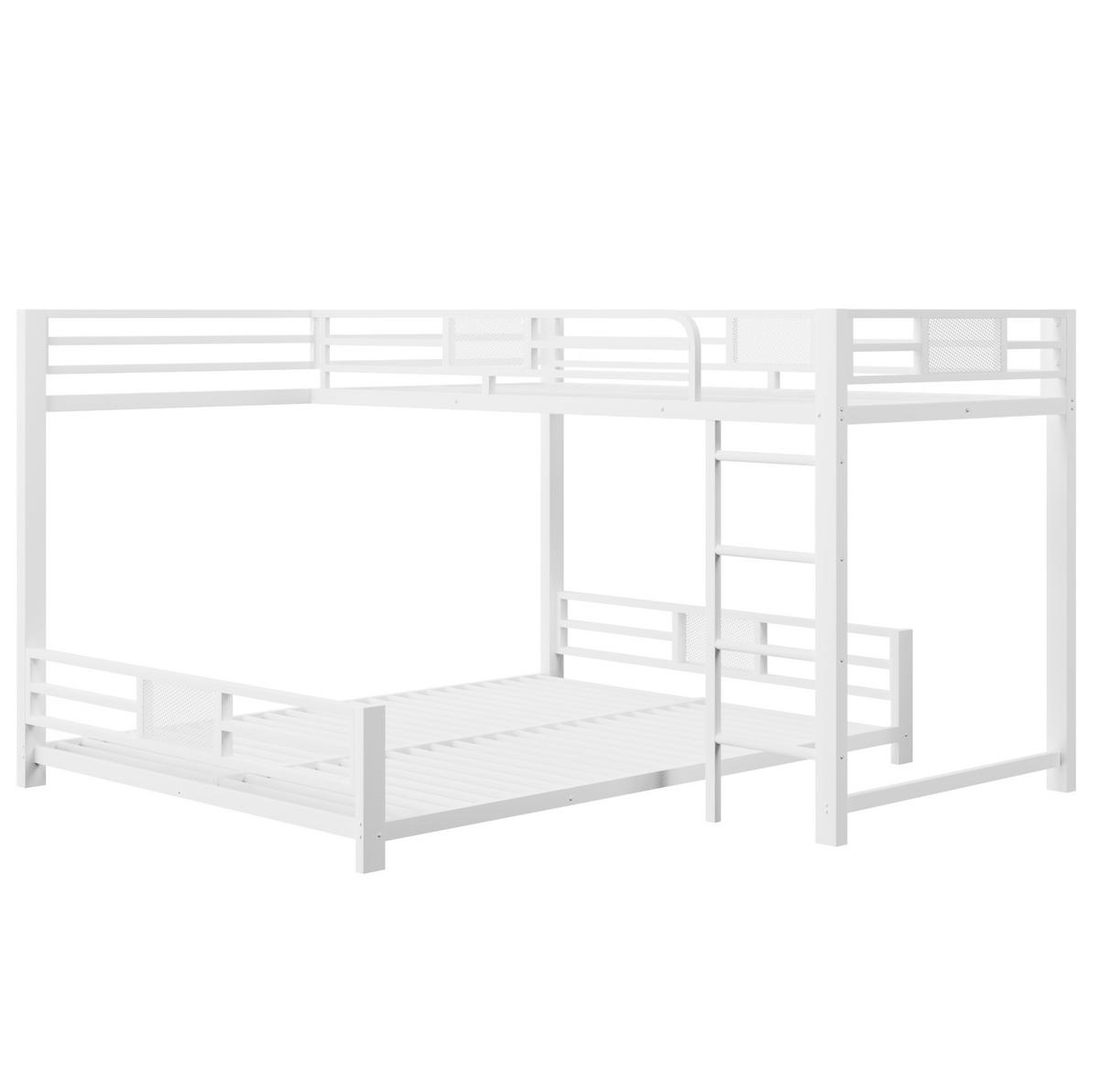 ETAGENBETT aus Metall 204x204x130 cm Weiß mit Schutzgittern, platzsparendem L-Design und Metalllattenrost - Weiß, Metall (90/200cm) - Modfu