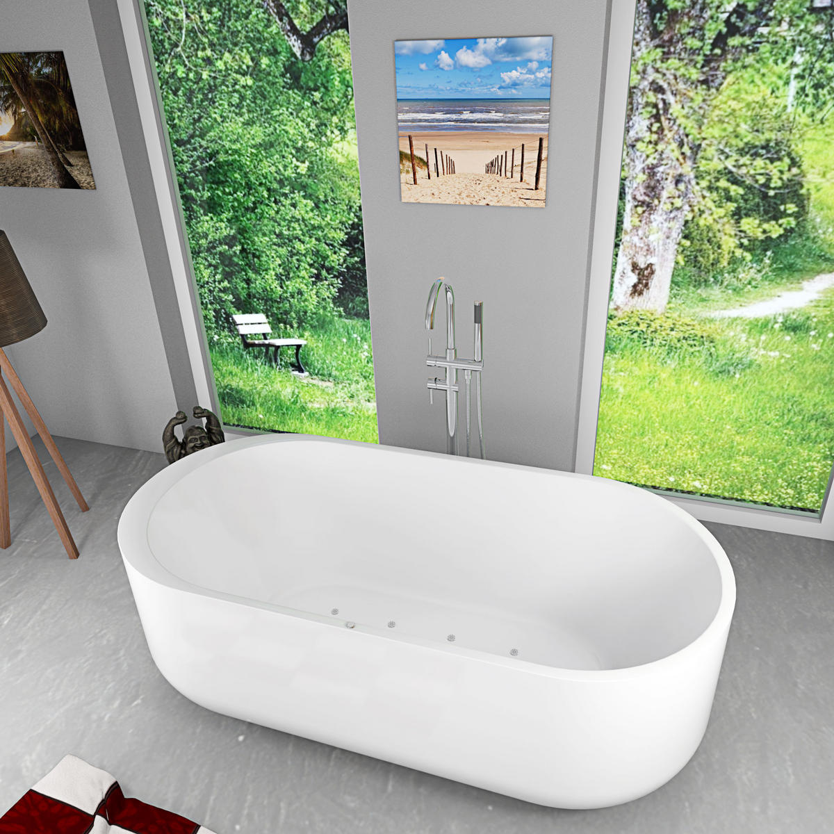 WHIRLPOOL freistehende Badewanne F16 mit AF04 170x80 cm Luftmassage - Weiß, Glas/Kunststoff (80/58/170cm) - AcquaVapore by Sandra Jentho