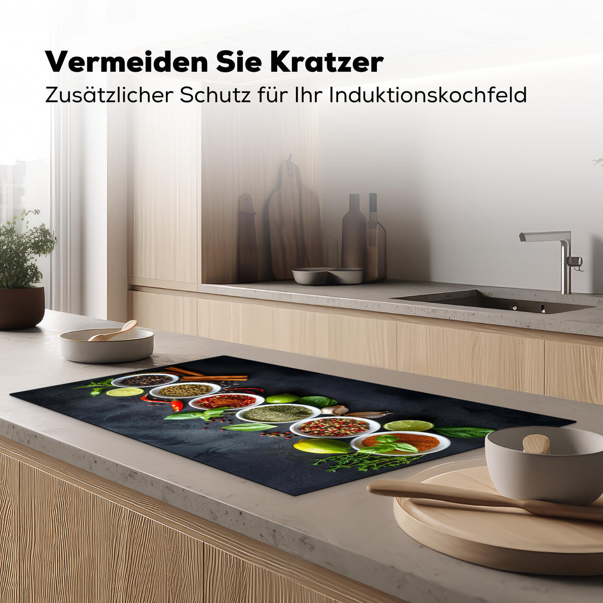 HERDABDECKPLATTE Kräuter - Gewürze - Konkrete Optik - Stilleben Induktionsschutz 91.2x52 cm - Multicolor, Kunststoff (91.2/52/0.2cm) - MuchoWow