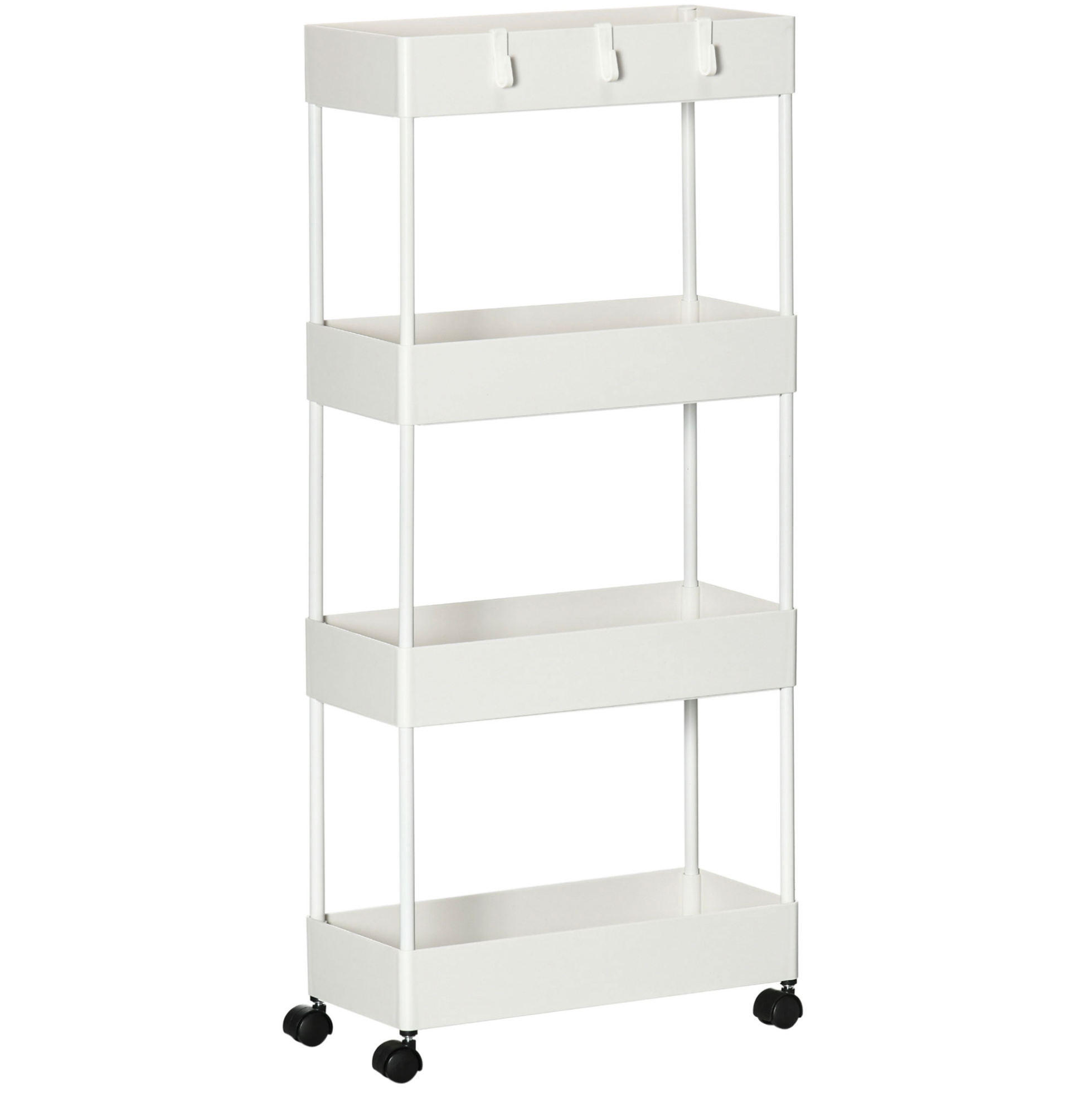SERVIERWAGEN 40/19/90 cm Weiß mit 4 Ebenen und Rollen - Weiß, Metall (40/90/19cm) - Flora Grace