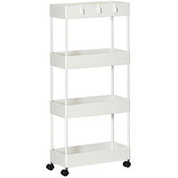 SERVIERWAGEN 40/19/90 cm Weiß mit 4 Ebenen und Rollen - Weiß, Metall (40/90/19cm) - Flora Grace