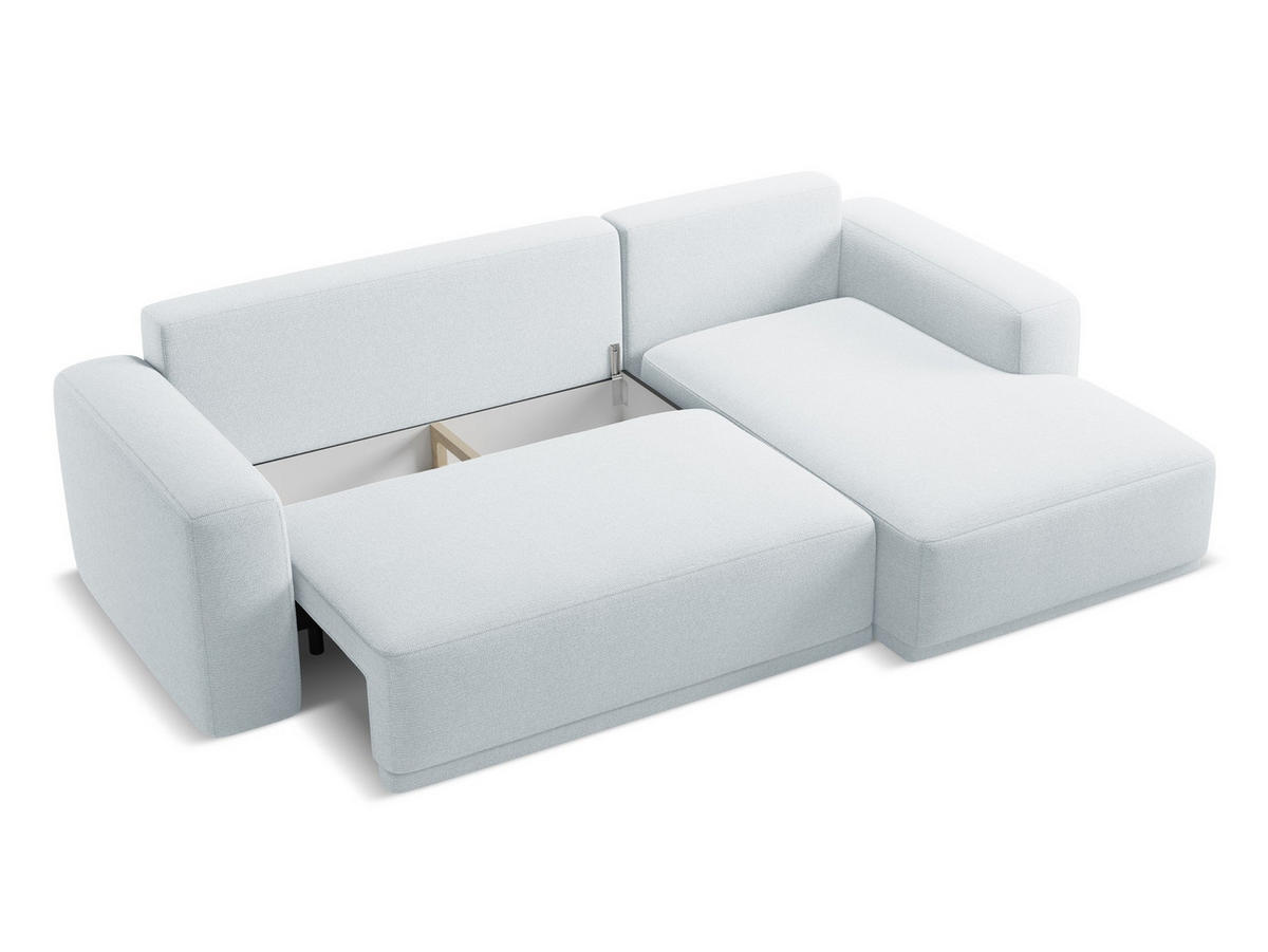 ECKSOFA mit Schlaffunktion Chenille Stoff Blau - Blau/Schwarz, Kunststoff/Textil (258/160cm) - Makamii