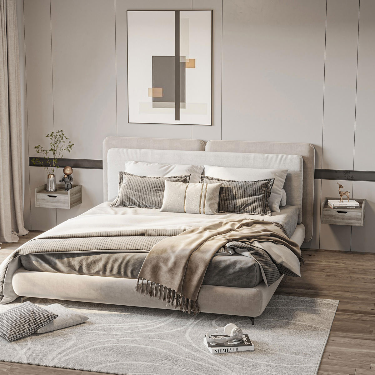 NACHTTISCH Grau Spanplatte wandhängend mit Schublade 2er-Set - Grau, Holzwerkstoff (40/19.5/30cm) - PANGIVO