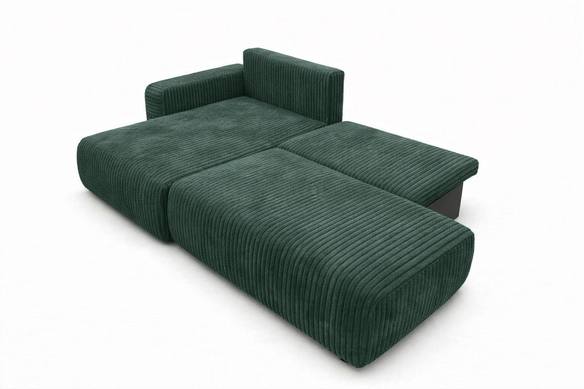 ECKSOFA Mit Schlaffunktion Und Bettkasten, Cordstoff Tilia, Grün, Links, OPEN XL - Grün, Holz (262/145cm) - Kaiser Möbel