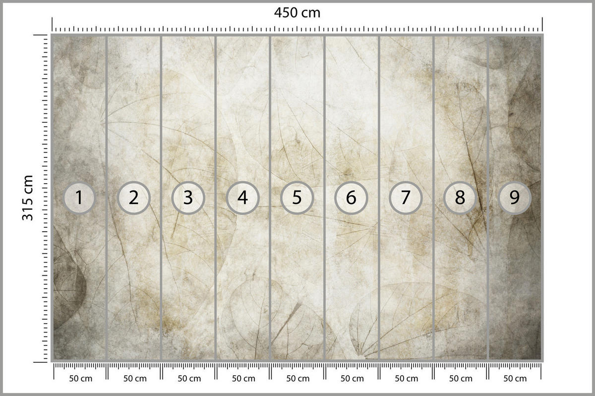 FOTOTAPETE für Wohnzimmer Blätter Beton Abstraktion 450x315 - Beige/Grau, Papier (450/315cm) - Muralo