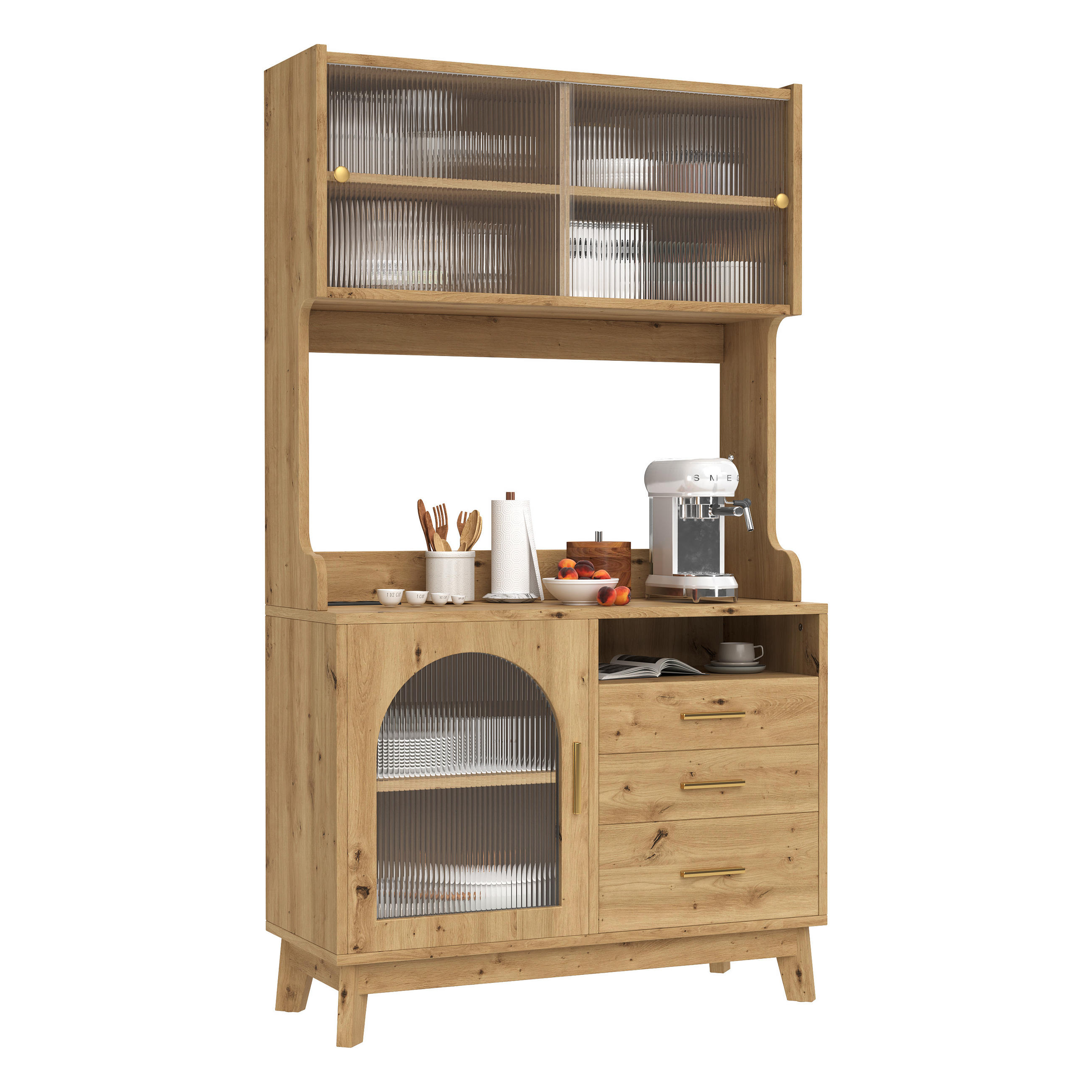 BUFFETSCHRANK 100,5x40x178 cm, 2 Steckdosen, USB-A/USB-C-Anschlüsse, Holzfarbe - Naturfarben, Holzwerkstoff (100.5/178/40cm) - FOHERE