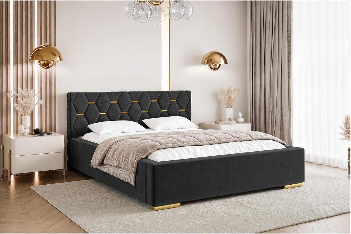 BETT VERSAL - Goldfarben/Schwarz, Holzwerkstoff (160/200cm) - Meblini