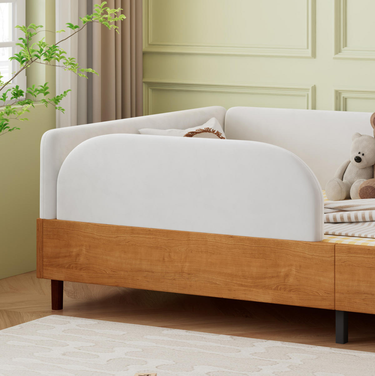 POLSTERBETT 90/200 cm Weiß/Natur aus Samt mit 2 Stautaschen - Naturfarben, Textil (90/200cm) - OKMYHOME