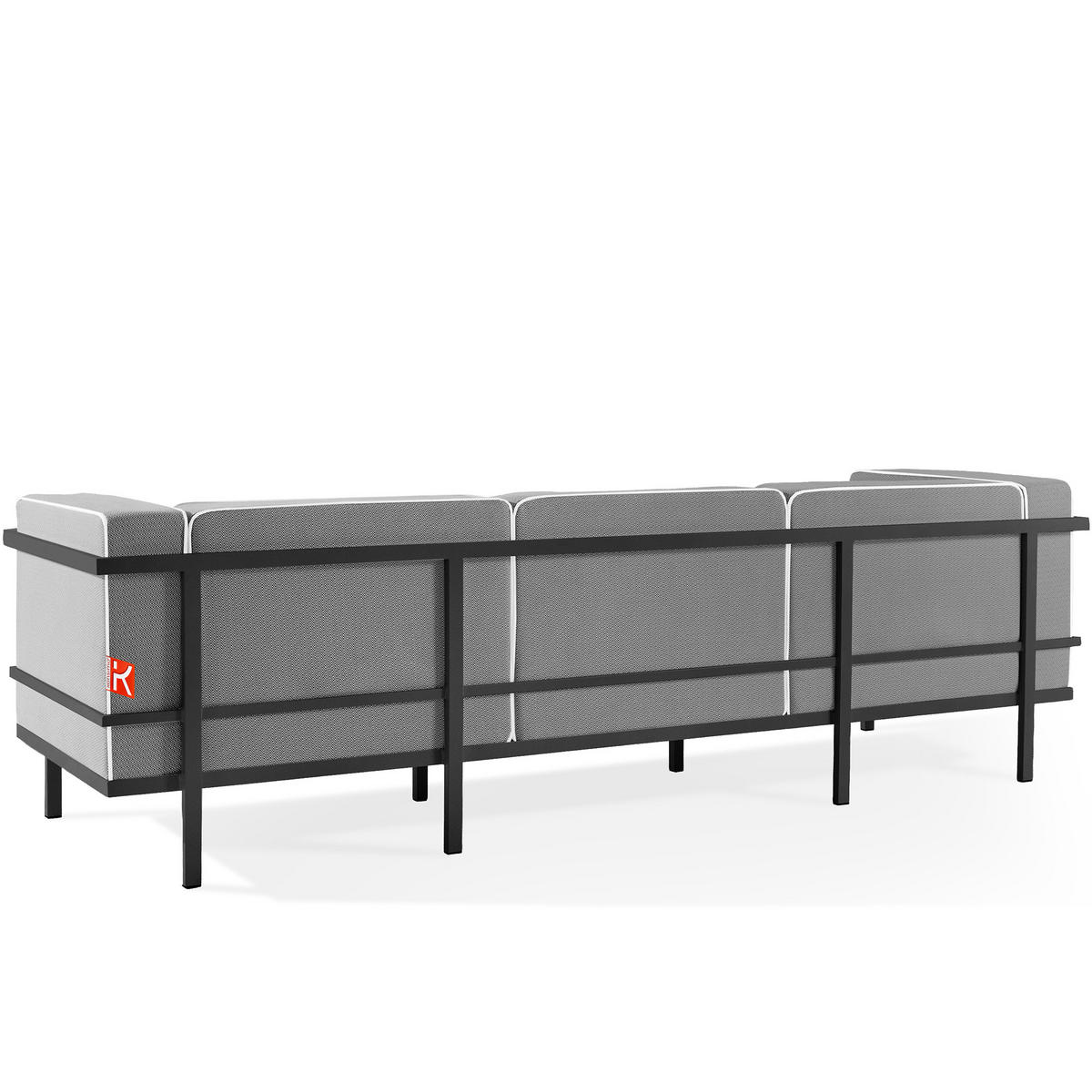 GARTENSOFA TRIGLO 3-Personen, Stahlrahmen, Modern, Dunkelgrau - Dunkelgrau/Schwarz, Textil/Metall (229/70/69cm) - KONSIMO®