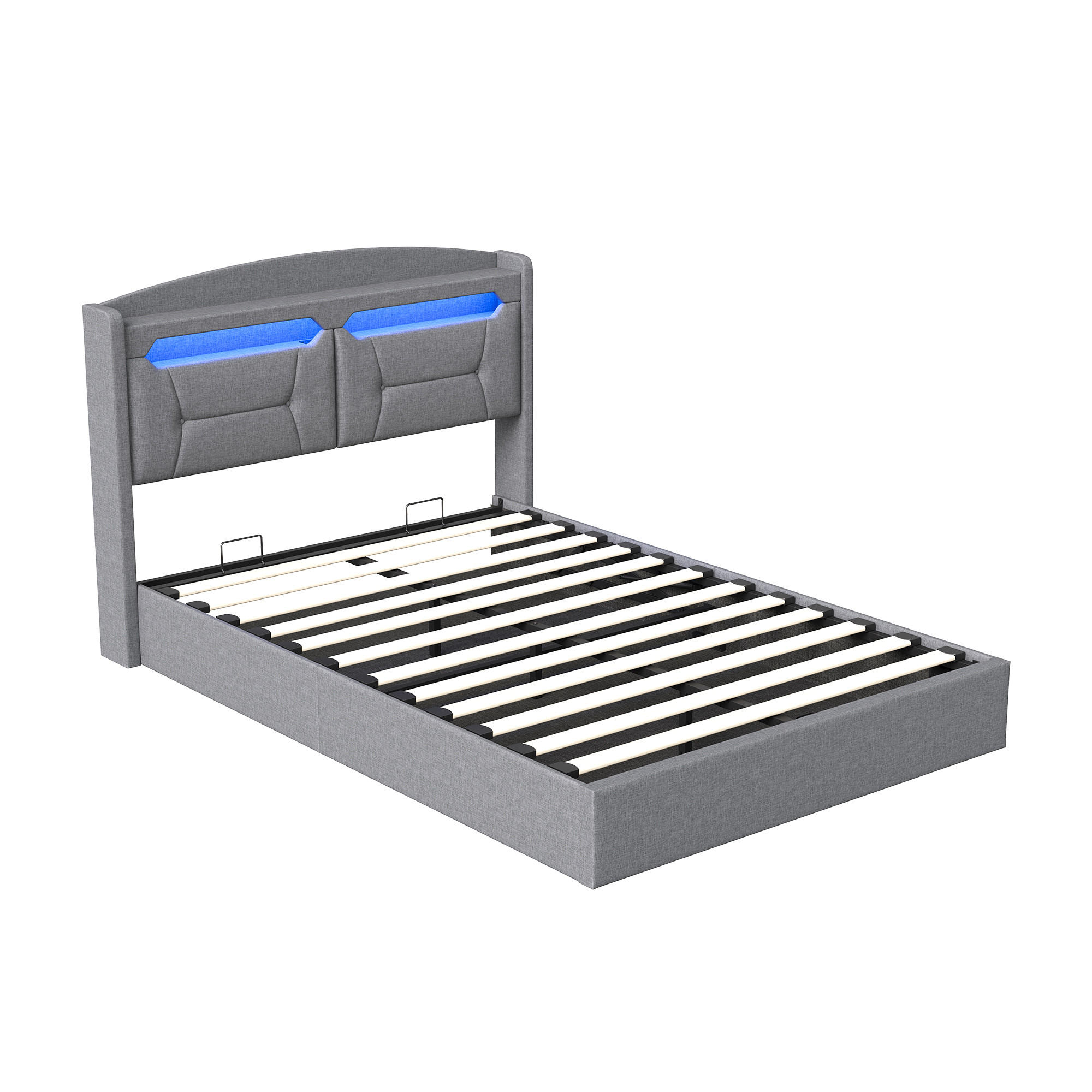 POLSTERBETT 140x200 cm LED Bettkasten USB Leinen grau - Grau, Holz (140/200cm) - LEBENLANG