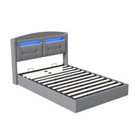 POLSTERBETT 140x200 cm LED Bettkasten USB Leinen grau - Grau, Holz (140/200cm) - LEBENLANG