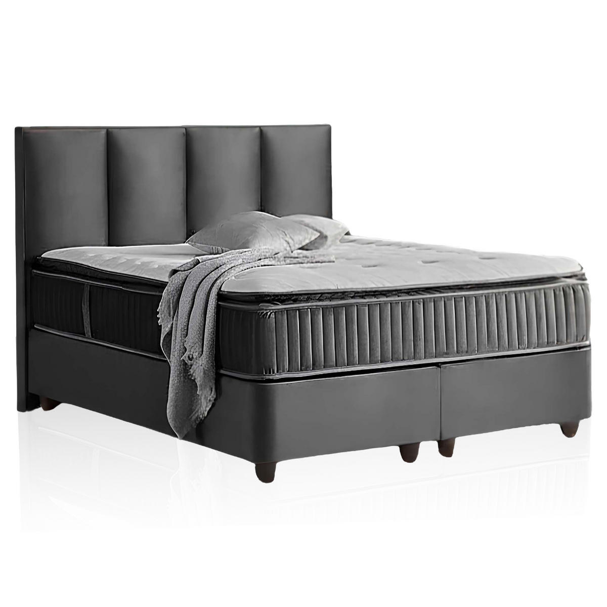 BOXSPRINGBETT MIT BETTKASTEN NAPOLI 160/200 cm, Schwarz, Bettkasten, Matratze, Topper integriert, H3 mittel - Schwarz/Braun, Holz/Kunststoff (160/200cm) - Consilio Concept