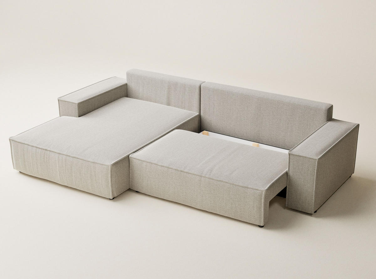 ECKSOFA Maze Beige Webstoff - Links Seite - Beige/Schwarz, Holz/Holzwerkstoff (185/294cm) - Maison de Reve