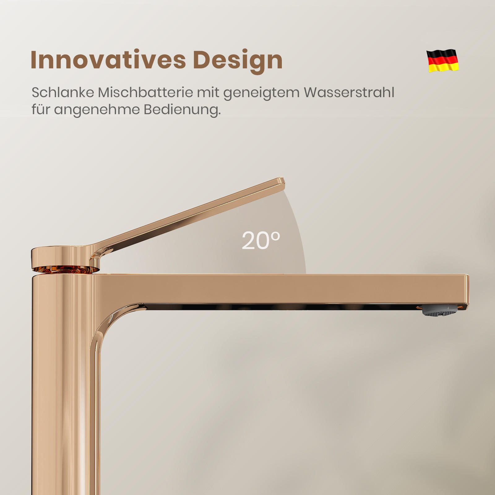 WASCHTISCHARMATUR mit Zertifiziertem Filterelement Rosengold Hoher Stil - Roségold, Metall (23.3/4.6/33.5cm) - EMKE