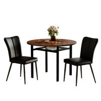 ESSGRUPPE DE-39368 3-teilig, mit 2 PU-Stühlen und Glasplatte Braun/Schwarz - Schwarz, Metall (100/76/100cm) - ComfortXL