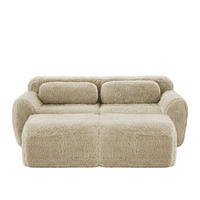 2-SITZER mit 2 Ottomans, Kissen und hochelastischem Schaumstoff in Hellkhaki - Sandfarben, Textil (204/73/179cm) - EVRYAE
